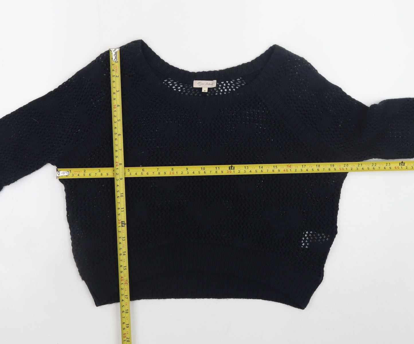 River Island Women’s Black Open Knit Pullover Jumper Size 8