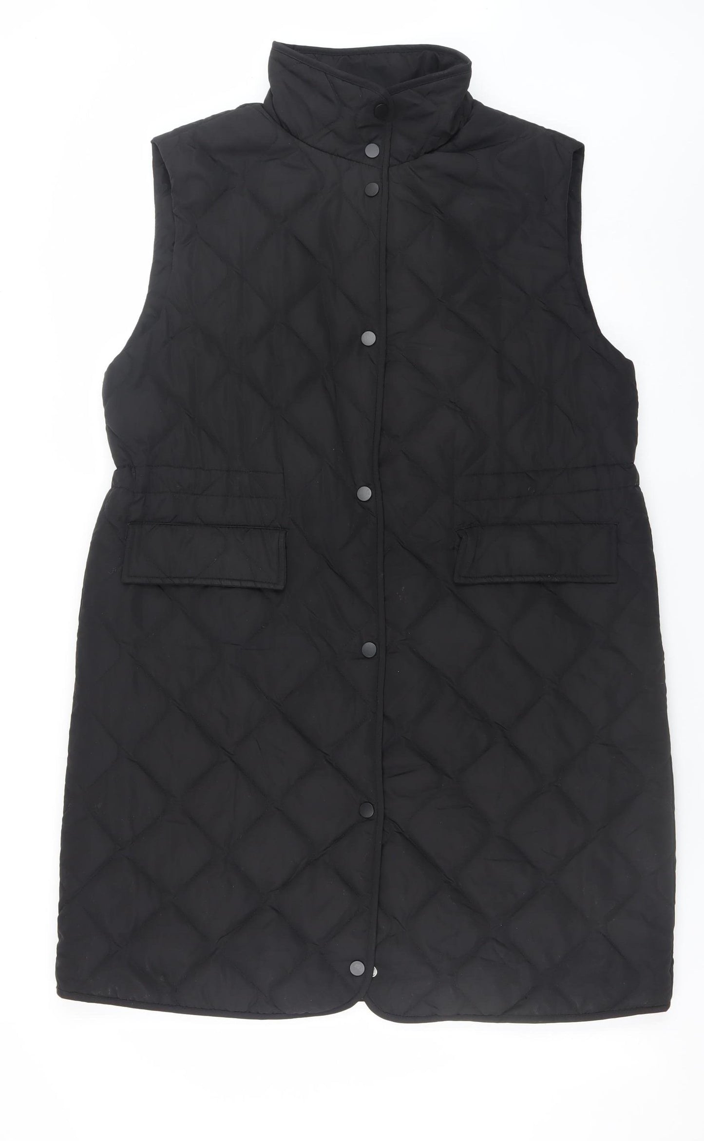 Primark Women’s Black Quilted Long Waistcoat S Sleeveless Casual Vest