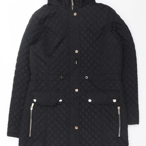 Dunnes Women’s Black Quilted Long Hooded Coat Size 12