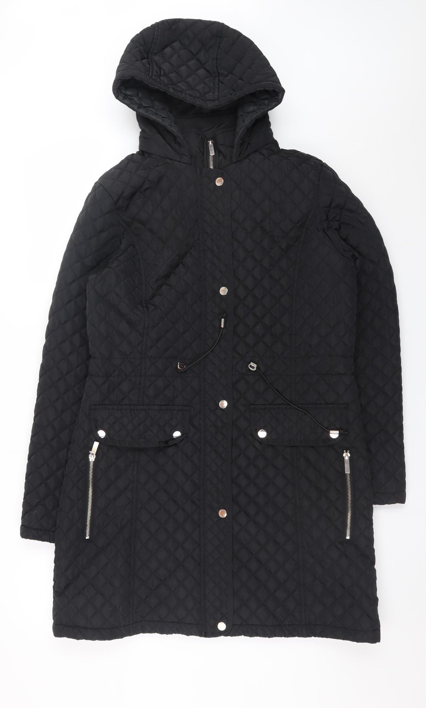 Dunnes Women’s Black Quilted Long Hooded Coat Size 12