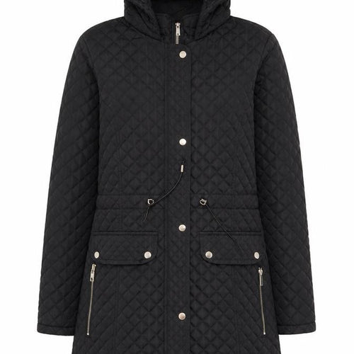 Dunnes Women’s Black Quilted Long Hooded Coat Size 12