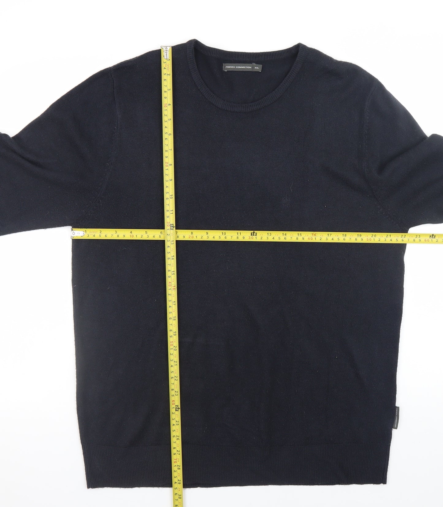 French Connection Men's Black 2XL Cotton Crew Neck Jumper