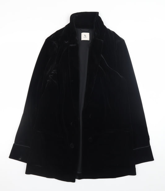 Tu Women Black Velvet Long Sleeve Button Tunic Blouse Size 12