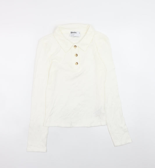 Rita Ora x Primark Women's Ivory Collared Henley Jumper Size S Viscose Blend