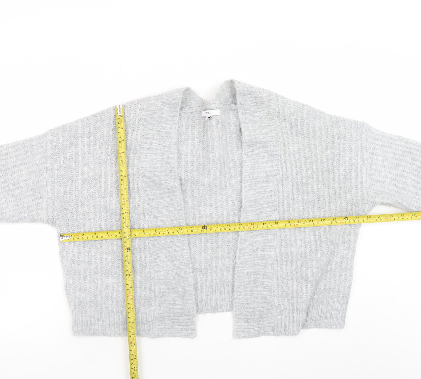 Next Women Grey Chunky Knit Open Front Cardigan Size M