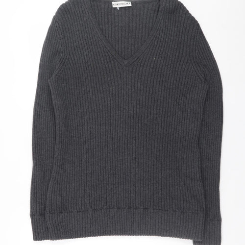 Apriori Women Grey Wool V-Neck Rib Knit Long Sleeve Jumper XL