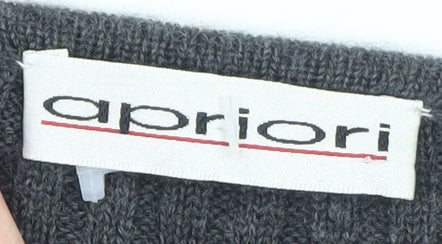 Apriori Women Grey Wool V-Neck Rib Knit Long Sleeve Jumper XL