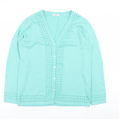 Damart Women’s Green V-Neck Long Sleeve Button Cardigan Size 14