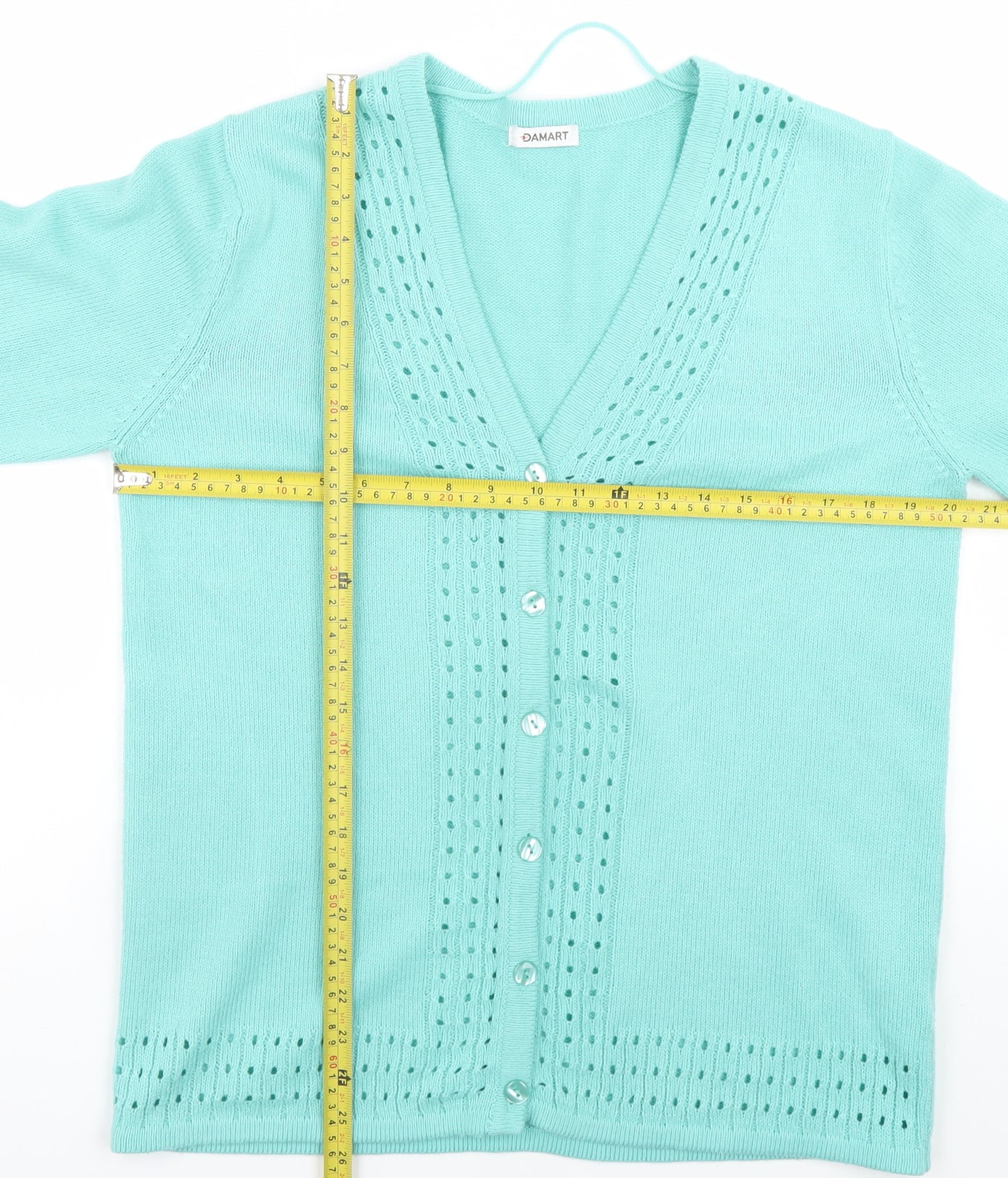 Damart Women’s Green V-Neck Long Sleeve Button Cardigan Size 14