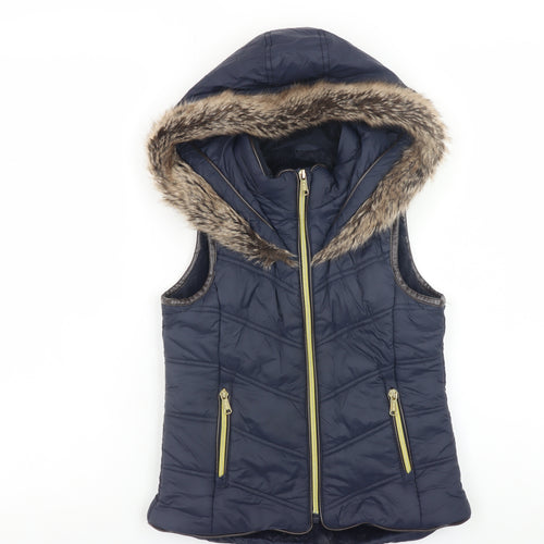 Firetrap Boys Blue Hooded Puffer Gilet Faux Fur Trim 7-8 Years