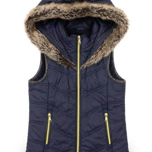 Firetrap Boys Blue Hooded Puffer Gilet Faux Fur Trim 7-8 Years
