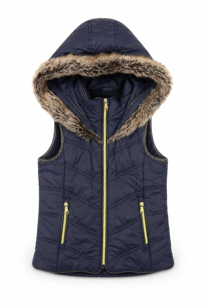Firetrap Boys Blue Hooded Puffer Gilet Faux Fur Trim 7-8 Years