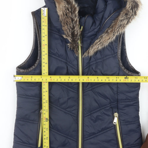 Firetrap Boys Blue Hooded Puffer Gilet Faux Fur Trim 7-8 Years