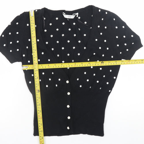 New Look Women’s Black Polka Dot Cropped Knit Button-Up Top Size 10