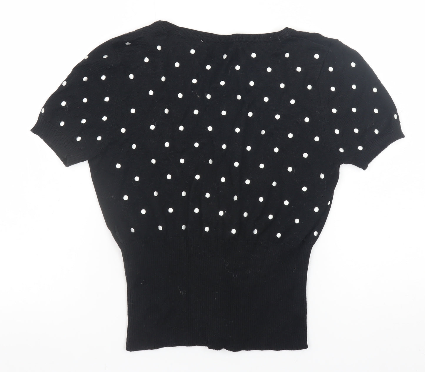 New Look Women’s Black Polka Dot Cropped Knit Button-Up Top Size 10