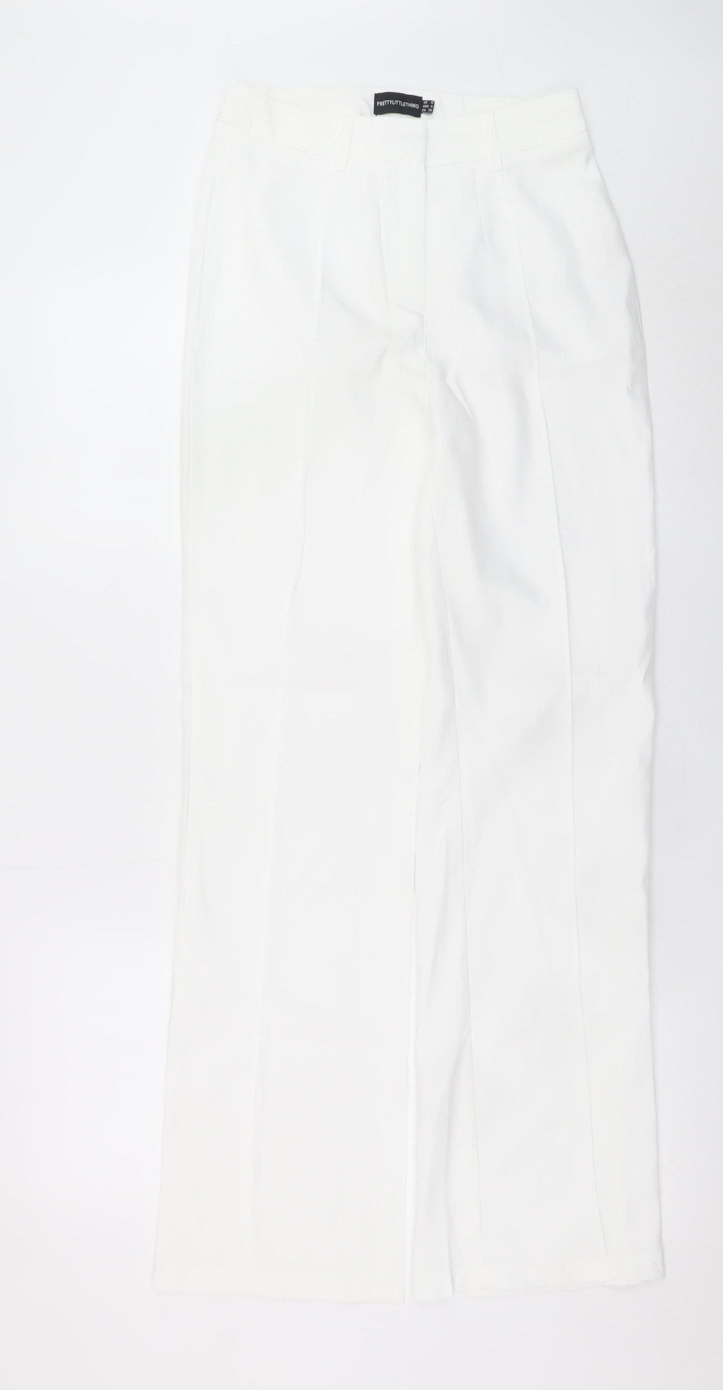 PrettyLittleThing Women’s White Wide Leg High Rise Trousers Size 8