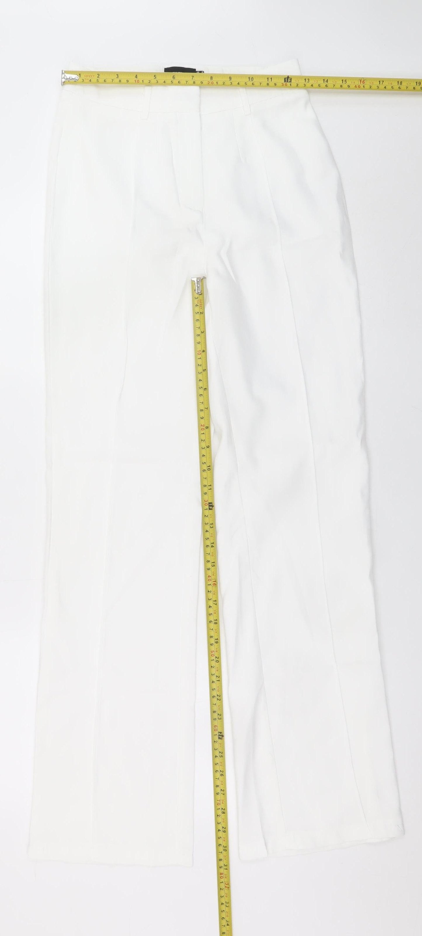 PrettyLittleThing Women’s White Wide Leg High Rise Trousers Size 8