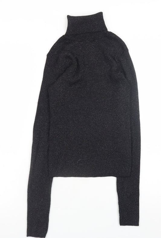 Primark Womens Black Roll Neck Slim Fit Ribbed Jumper XS