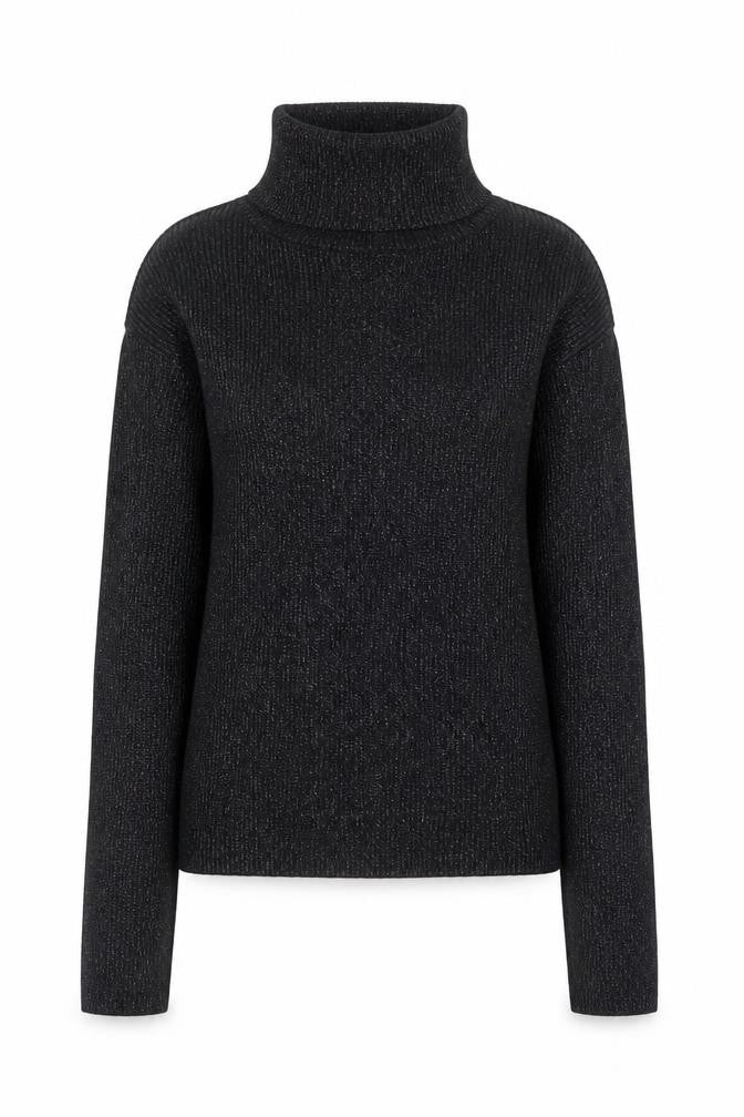 Front view of Primark women’s black roll neck slim fit ribbed jumper xs
