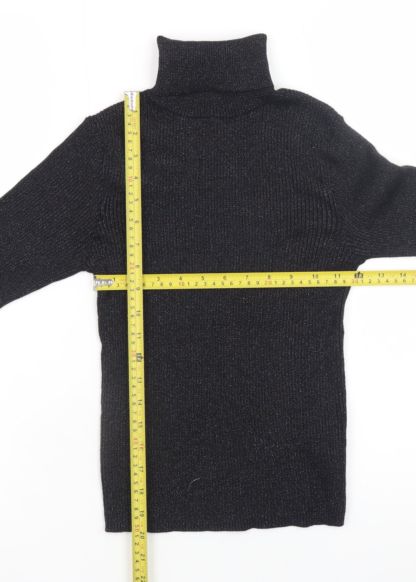 Primark Womens Black Roll Neck Slim Fit Ribbed Jumper XS