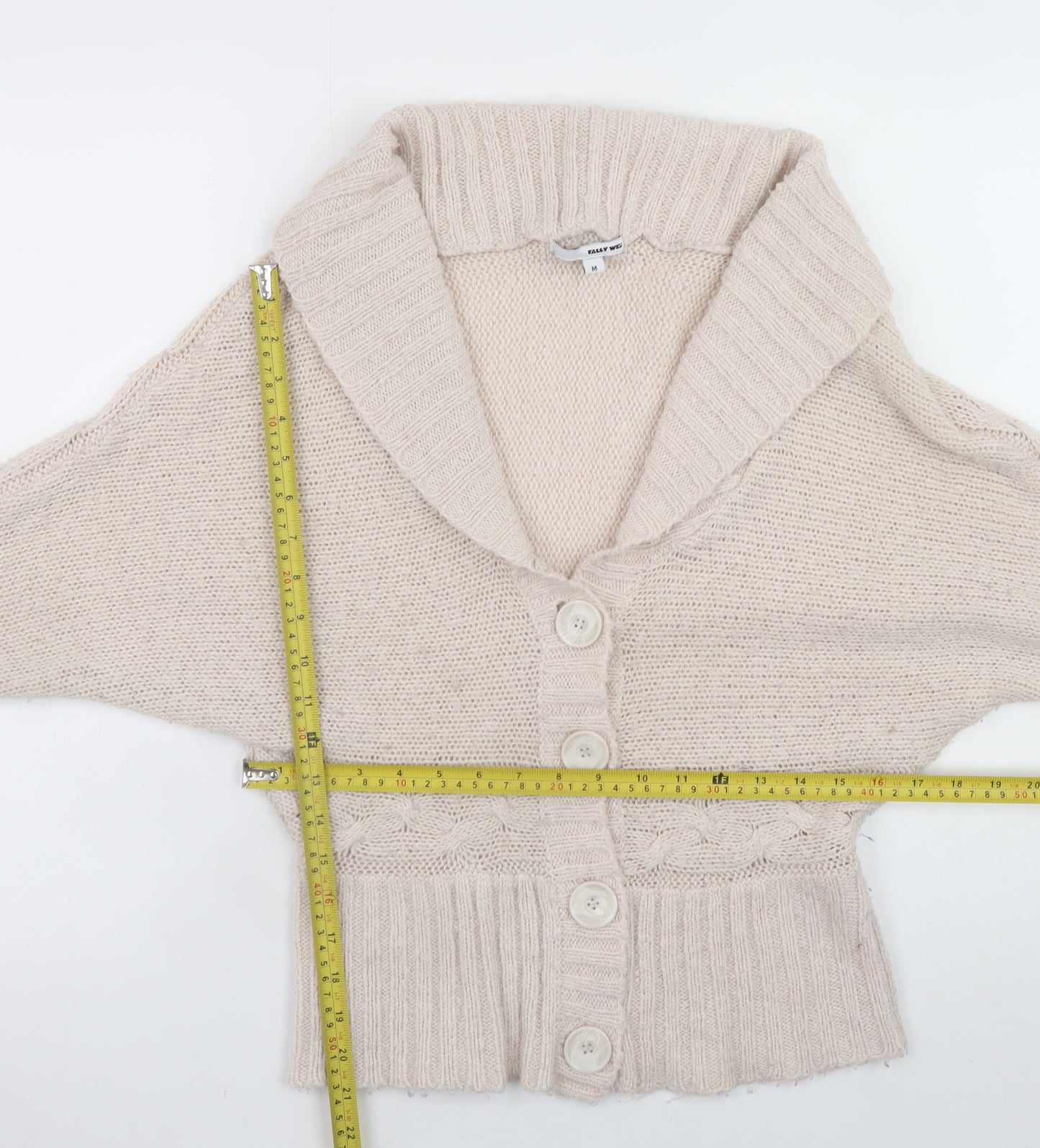 Tally Weijl Women’s Beige Cable Knit Cardigan M Relaxed Fit
