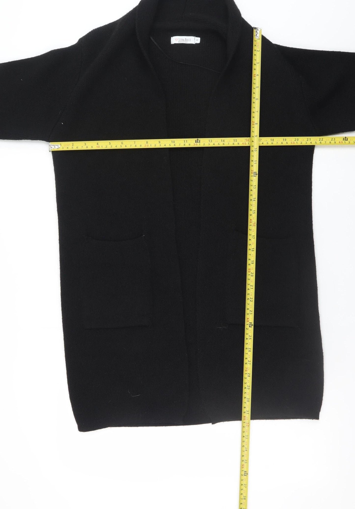 Luisa Ricci Women Black S Open Front Cardigan Knit Acrylic Wool Alpaca