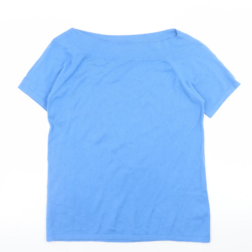 Next Womens Blue Boat Neck Short Sleeve Cotton Blend Jumper Size 10