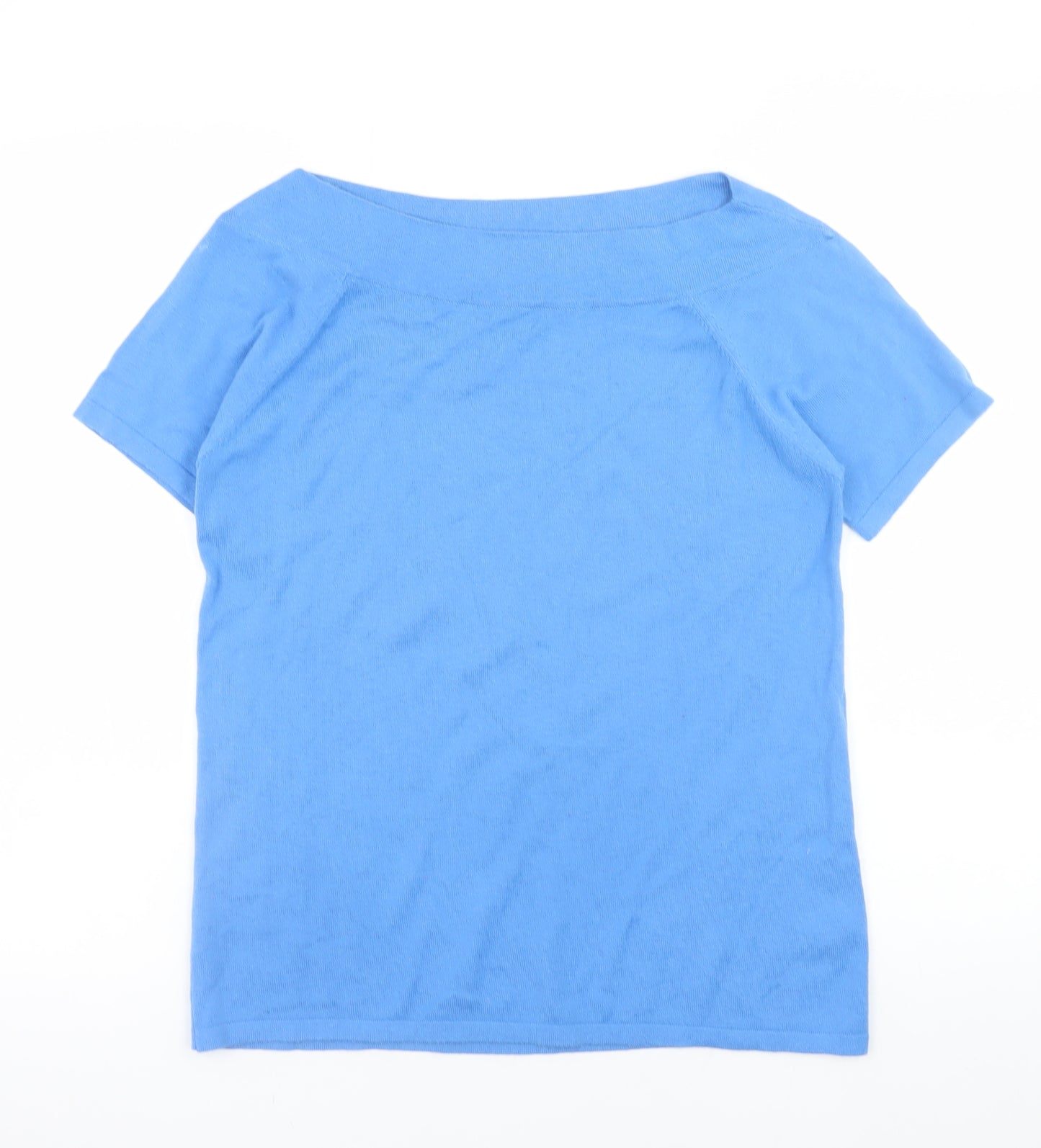 Next Womens Blue Boat Neck Short Sleeve Cotton Blend Jumper Size 10