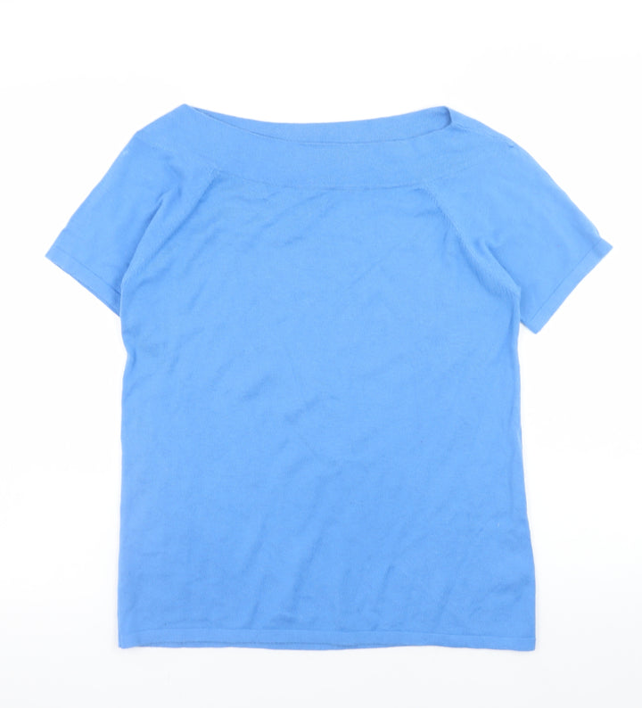 Next Womens Blue Boat Neck Short Sleeve Cotton Blend Jumper Size 10