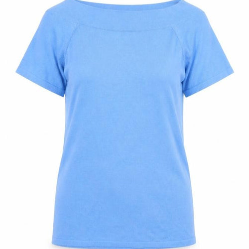 Next Womens Blue Boat Neck Short Sleeve Cotton Blend Jumper Size 10