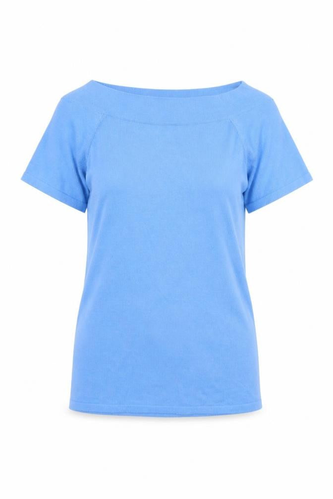 Next Womens Blue Boat Neck Short Sleeve Cotton Blend Jumper Size 10