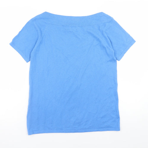 Next Womens Blue Boat Neck Short Sleeve Cotton Blend Jumper Size 10