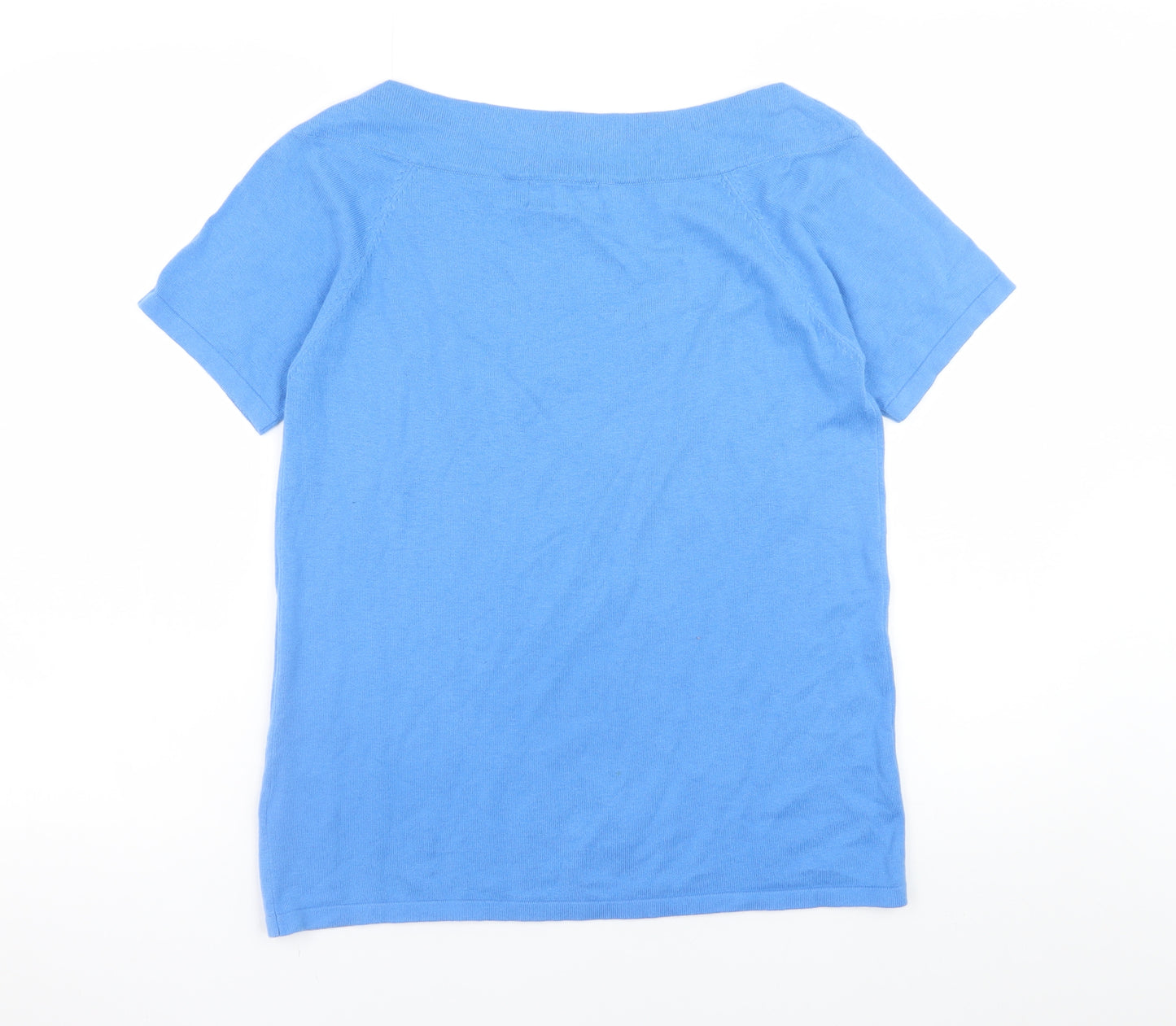 Next Womens Blue Boat Neck Short Sleeve Cotton Blend Jumper Size 10