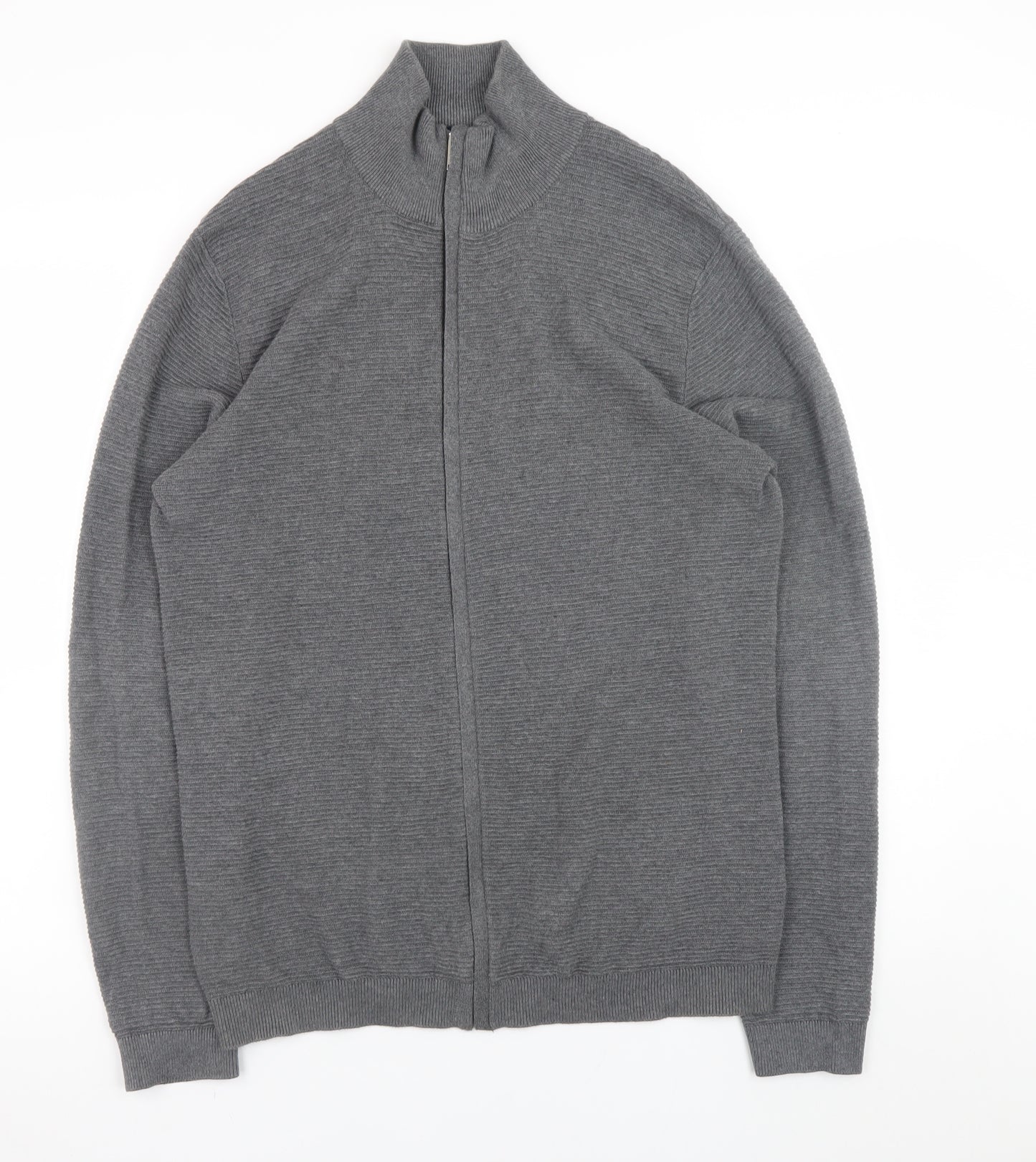 Selected Homme Men's Grey Full Zip High Neck Cotton Jumper Size M