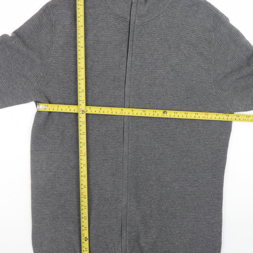 Selected Homme Men's Grey Full Zip High Neck Cotton Jumper Size M
