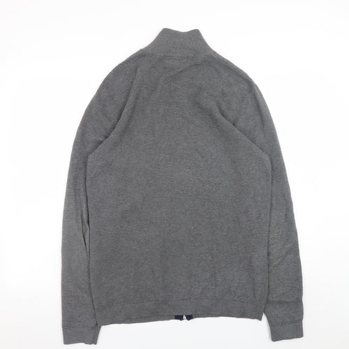 Selected Homme Men's Grey Full Zip High Neck Cotton Jumper Size M