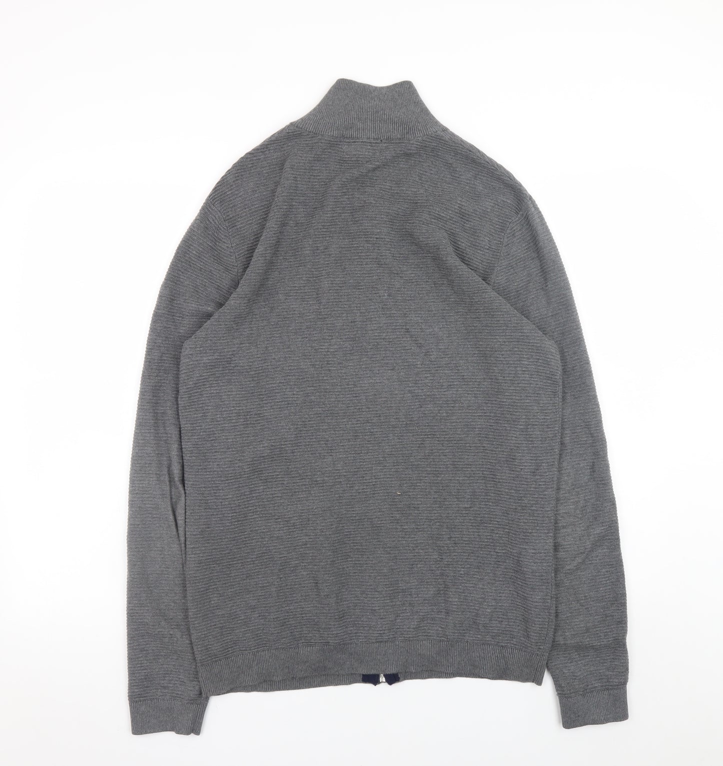 Selected Homme Men's Grey Full Zip High Neck Cotton Jumper Size M