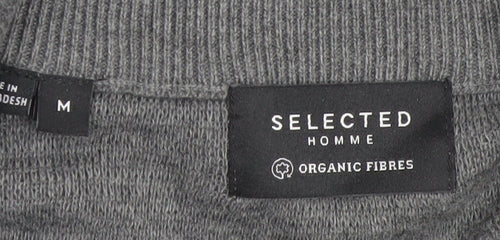 Selected Homme Men's Grey Full Zip High Neck Cotton Jumper Size M