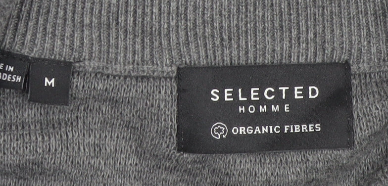 Selected Homme Men's Grey Full Zip High Neck Cotton Jumper Size M