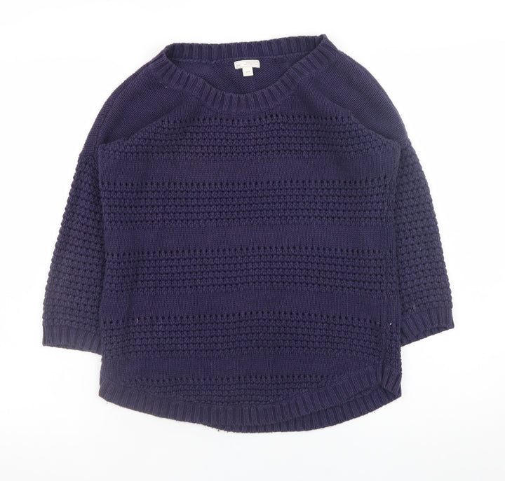 Gap Women's Blue Cotton Chunky Knit 3/4 Sleeve Pullover Jumper XS