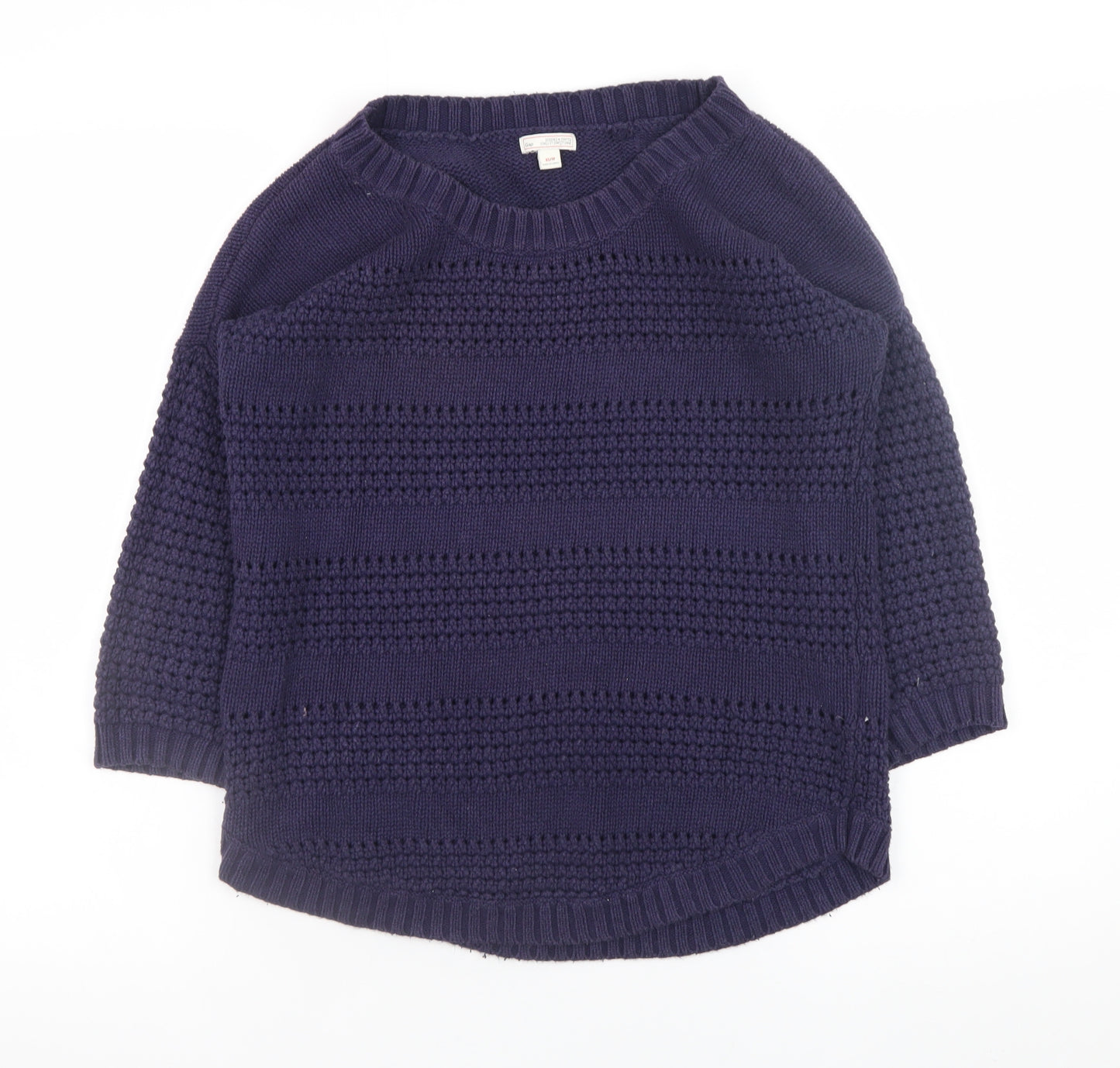 Gap Women's Blue Cotton Chunky Knit 3/4 Sleeve Pullover Jumper XS