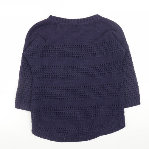 Gap Women's Blue Cotton Chunky Knit 3/4 Sleeve Pullover Jumper XS
