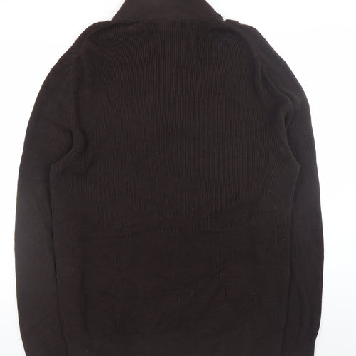 H&M Women Brown High Neck 1/2 Zip Cotton Knit Jumper L