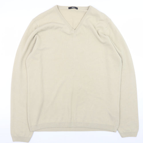 Marks and Spencer Men’s Beige V-Neck Acrylic Jumper Size M