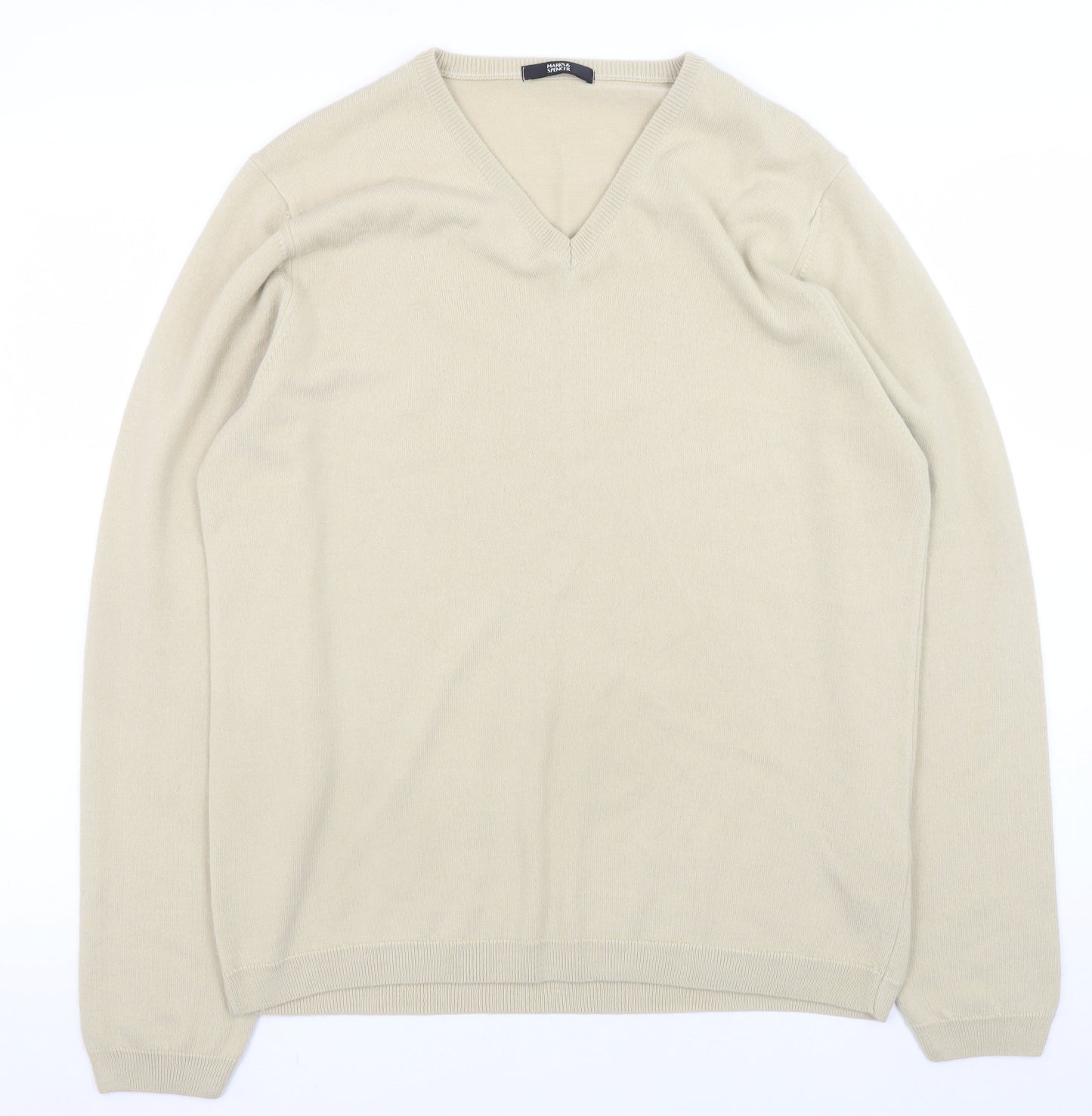 Marks and Spencer Men’s Beige V-Neck Acrylic Jumper Size M