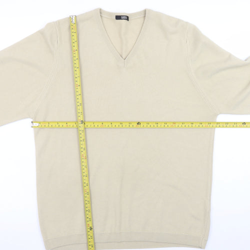 Marks and Spencer Men’s Beige V-Neck Acrylic Jumper Size M