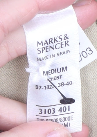 Marks and Spencer Men’s Beige V-Neck Acrylic Jumper Size M