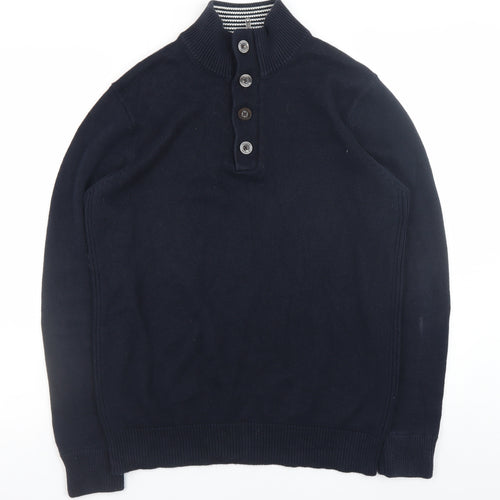 John Partridge Men's Blue Cotton Henley Jumper Size M