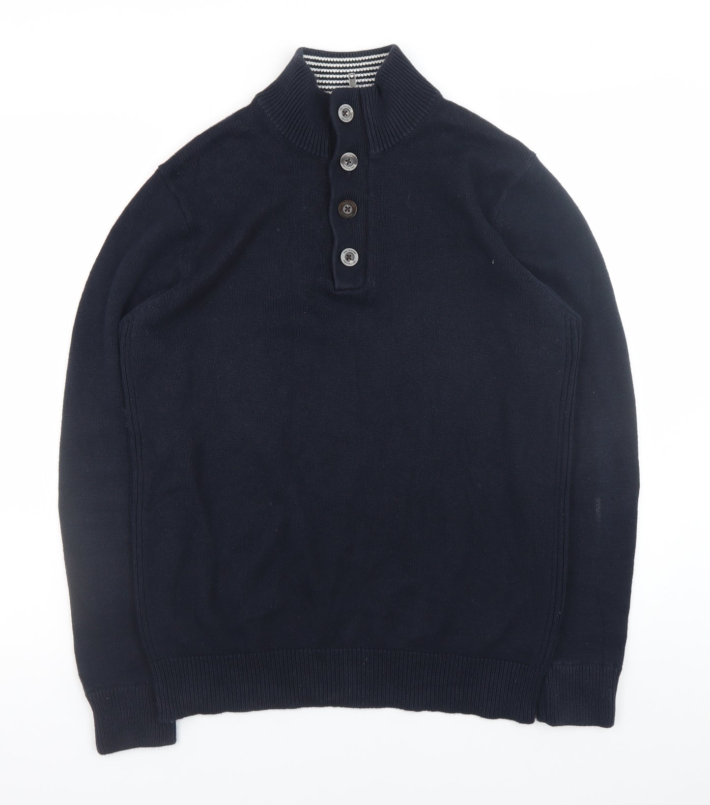 John Partridge Men's Blue Cotton Henley Jumper Size M