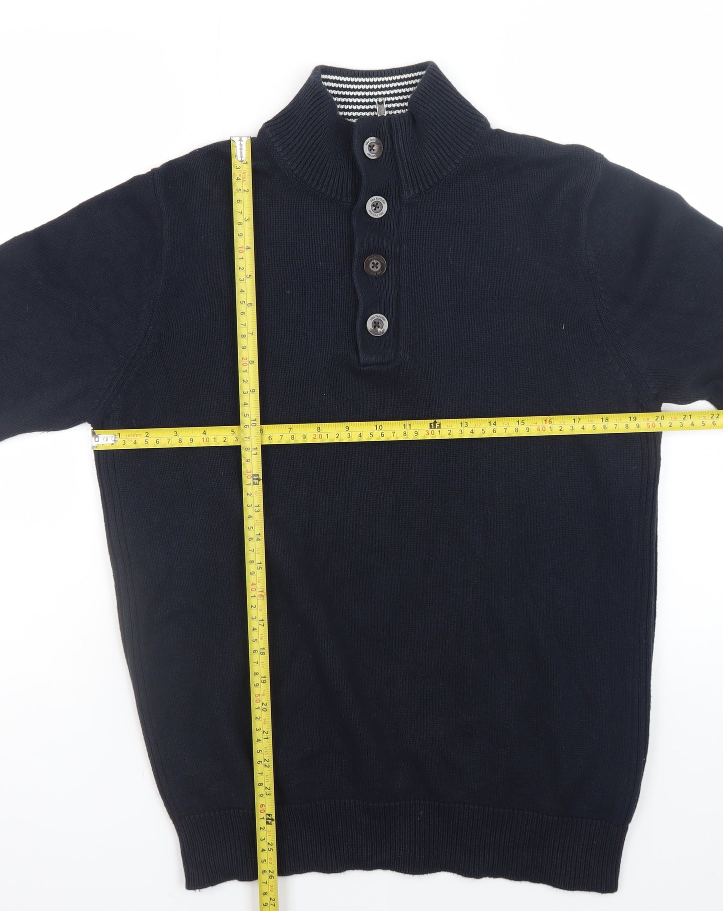John Partridge Men's Blue Cotton Henley Jumper Size M